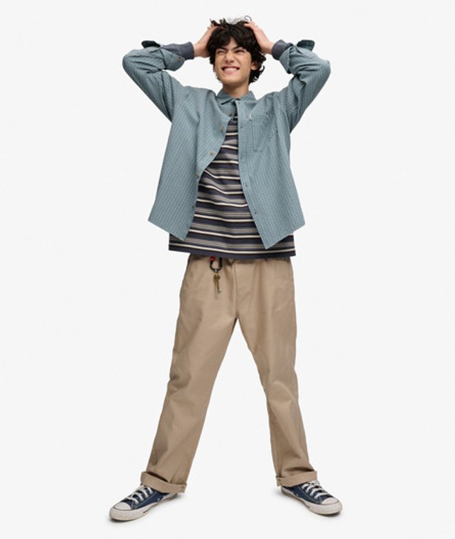 Superdry Herren Bench Skater Check Langarmhemd Blue - Größe: L