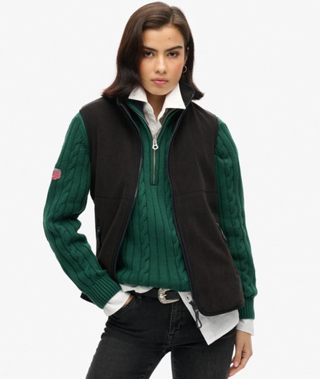 Superdry Damen Schwarz Active Fleece-Weste, Größe: 44