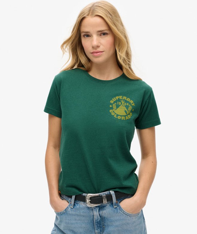 Superdry Damen Figurbetontes Lo-fi Outdoor-t-shirt Grün - Größe: 42