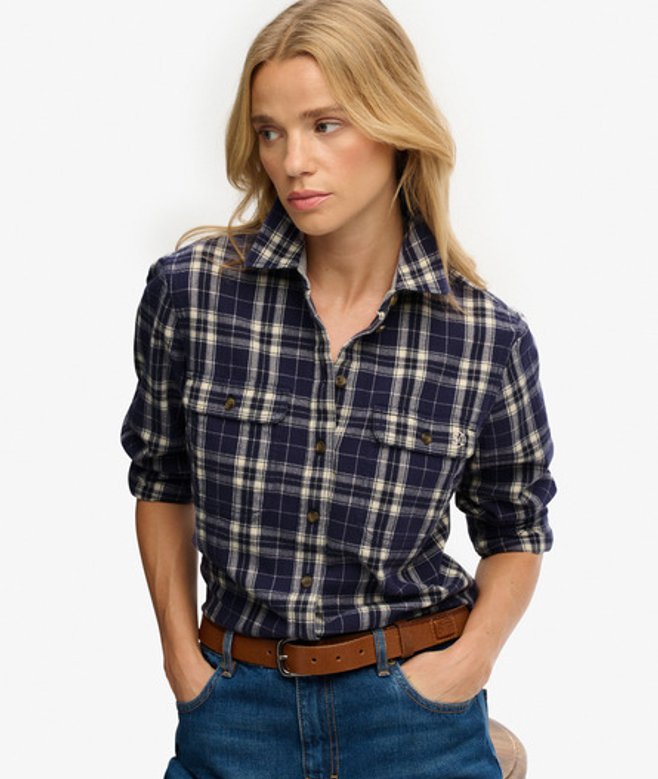 Superdry Damen Holzfäller Karo Flanellhemd Navy - Größe: 44