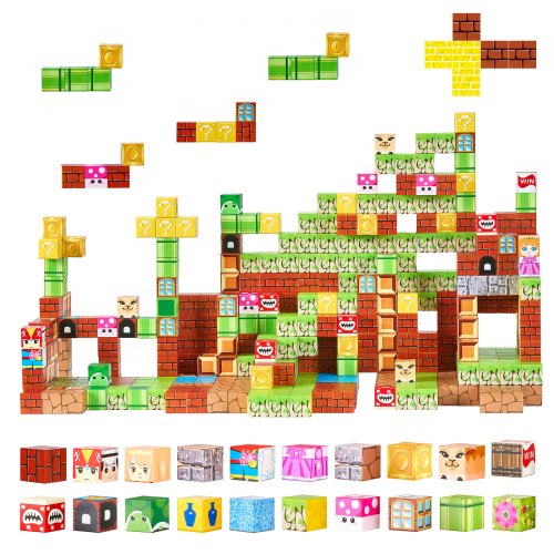 VEVOR Magnetiska Block, 100 ST Magnetblock Set, Magnetiska Byggkuber för Barn, STEM Montessori Sensoriska Leksaker till Julklapp, Födelsedagspresent, Byggleksak för 3+ år Pojkar & Flickor
