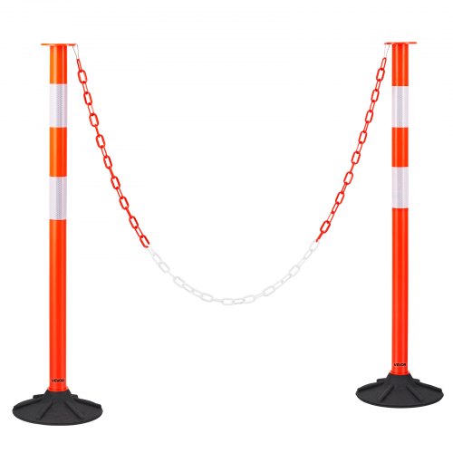 VEVOR 2-pack trafikavgränsningsstolpar, 871 mm trafiksäkerhetskoner med viktad bas, reflexremsor och kedja, kraftiga avgränsningsstolpar för byggarbetsplatser, parkeringsplatser, trängselkontroll, röd