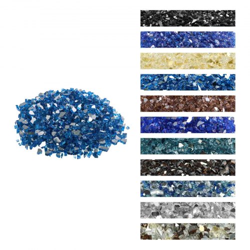 VEVOR Eldglas, 4,5 kg högtemperaturbeständiga eldstadsstenar, 12,7 mm reflekterande och rökfria eldstadsglasstenar, högglanssten för eldstadsbord, Pacific Blue