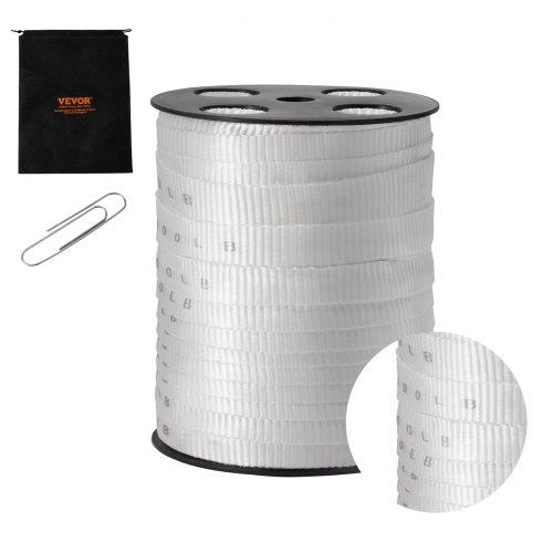 VEVOR Polyester dragtejp, 3/4" x 265' platt rep, dragkapacitet 2500 lbf, tryckt vävband för kabeldragning för förpackningar, trädgårdsskötsel, kommersiell el, rörledningsarbeten, vit