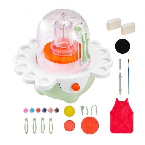 VEVOR Mini Keramikhjul, 50 mm och 80 mm Vridskivor, Justerbar hastighet, Elektrisk Lerhjul för Barn och Nybörjare, Komplett Keramikset med Lerskulpturverktyg, Present till Pojkar och Flickor, Grön