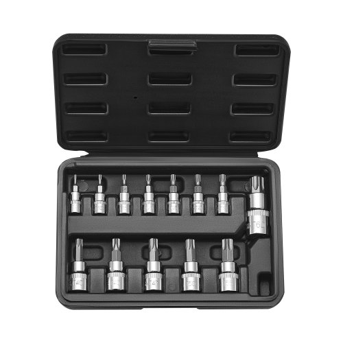 VEVOR Torx-bitshylsnyckelsats, 13-delars Star T8-T60-sats, S2-legerat stål och Cr-V-stål, 1/4-tums, 3/8-tums och 1/2-tums fatningar, med förbättrad förvaringsväska, Torx-hylsor för handbruk, mekanik, bilreparationer