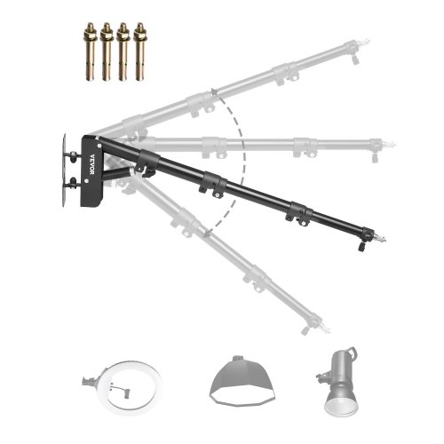 VEVOR Ringlampa Väggmonterad Bomarm, 100 cm, Triangulär Bomarmsstöd 180° Rotation, Kraftigt Väggstativ Tirpodstöd, För Studiovideolampa, Monolight, Fotografering, Softbox, Reflektor