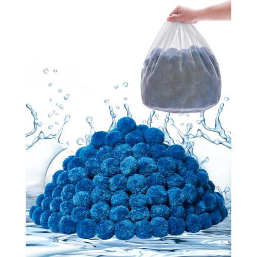 VEVOR Poolfilterbollar för sandfilter, 1,8 kg/4 lbs, filterbollar som ersätter poolfiltersand, återanvändbart blått polyesterfiberfiltermedia med tvättpåse, för pool, akvarium och ovanmarkspool