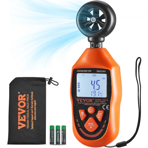 VEVOR Handhållen anemometer, 14℉-113℉, digital vindhastighetsmätare med LED-bakgrundsbelysning, mäter vindhastighet, vindtemperatur, luftflöde, vindkylning, för segling, surfing, drönare, flygning, HVAC