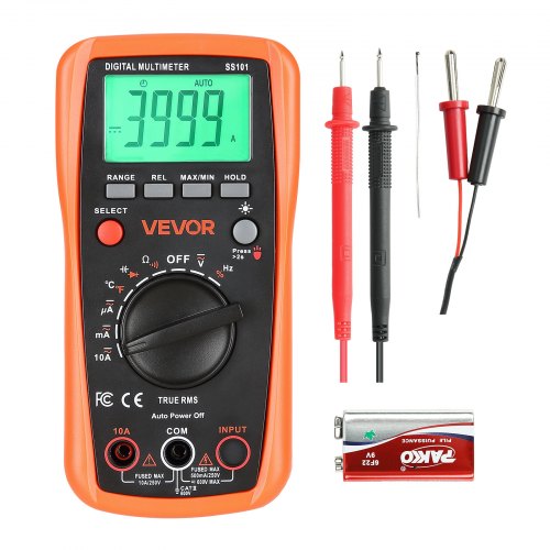 VEVOR digital multimeter, 4000-siffrors TRMS DC/AC voltmeter strömtester, multimeter med automatiskt område för ström, spänning, resistans, kapacitans, temperatur, dioder, kontinuitet, arbetscykelmätningar