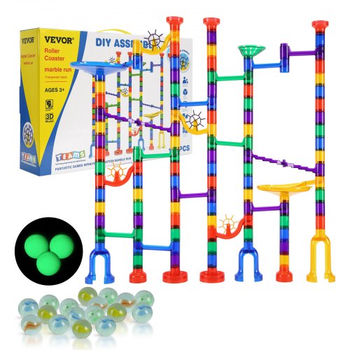 VEVOR Kulbana Set, 150 Bitars Kullabyrint Byggklossar Hjärnspel, Med 10 Glödande Kulor + 40 Glaskulor, Pedagogiska Inlärningsbana STEM-leksaker, För Barn, Pojkar, Flickor Från 3 År