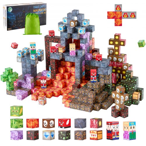 VEVOR Magnetiska Block, 100 ST Mörka Slott Set, Magnetiska Byggkuber för Barn, STEM Montessori Sensoriska Leksaker till Julklapp, Födelsedagspresent, Byggleksak för 3+ år Pojkar & Flickor