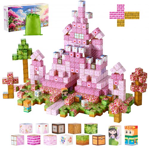 VEVOR Magnetiska Block, 100 ST Prinsessslott Set, Magnetiska Byggkuber för Barn, STEM Montessori Sensoriska Leksaker till Julklapp, Födelsedagspresent, Byggleksak för 3+ år Pojkar & Flickor