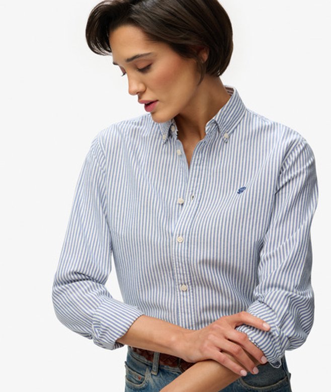 Superdry Damen Oxford Hemd mit Button-down-kragen in Schmaler Passform Blue - Größe: 36