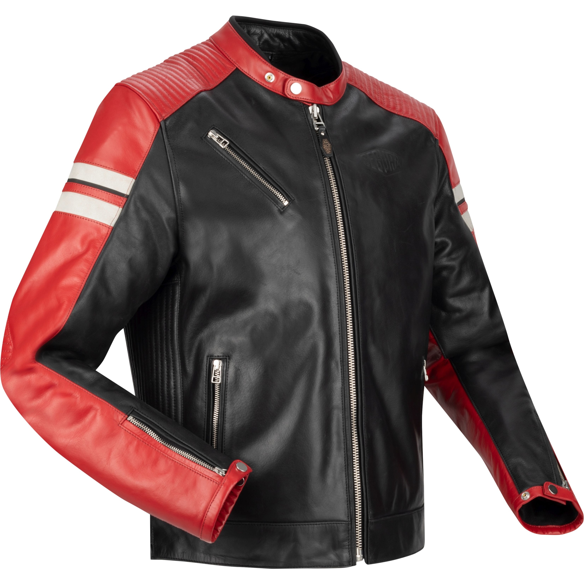 SEGURA Romeo Jacket, Men's leather motorcycle, Black-Red