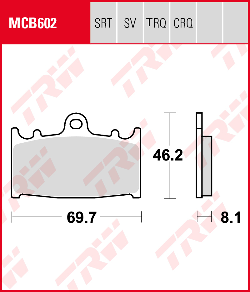 TRW Brake pads, and shoes for motorcycles, MCB602TRQ Sinter track