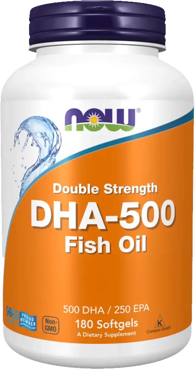 Kwasy Tłuszczowe Omega 3 NOW DHA-500, 500DHA/250 EPA 180softgels