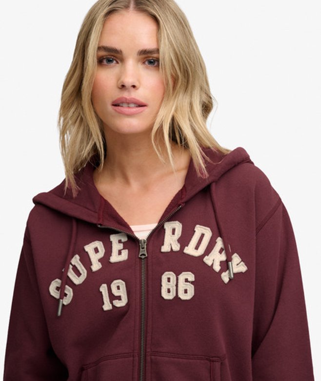 Superdry Damen Athletic Essential Kapuzenjacke mit Reißverschluss in Lockerer Passform Red - Größe: 40