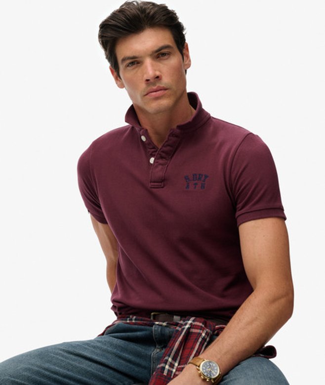 Superdry Herren Vintage Athletic Besticktes Poloshirt Red - Größe: S