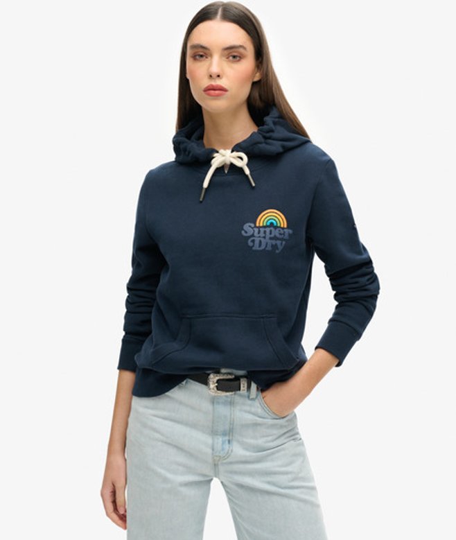 Superdry Damen Vintage Rainbow Hoodie Marineblau - Größe: 44