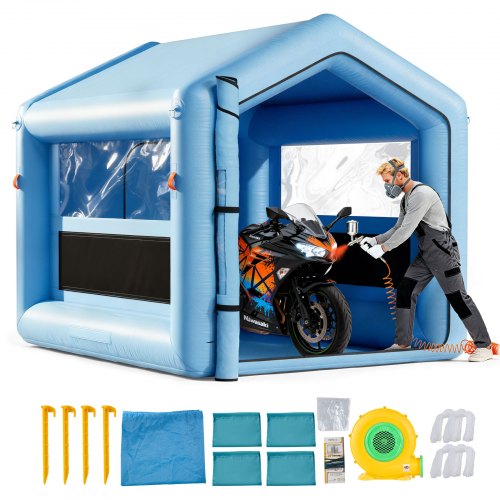 VEVOR Inflatable Paint Booth, 3 x 2.5 x 2.5 m, Inflatable Spray Booth with 550W Powerful Blower and Air Filter System, Triangular Roof, for Painting Bicycle, Motorcycle, Automotive Sheet Metal