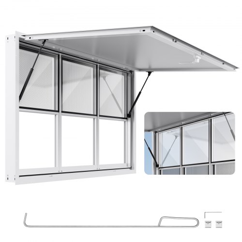 VEVOR Concession Window 152x92 cm, Aluminum Alloy Service Window for Food Truck, Up to 85 Degrees Stand Serving Window with 6 Sliding Windows, Awning Door, and Drag Hook, for Concession Trailers