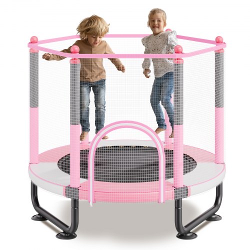 VEVOR 60" barnstudsmatta, 1,5 meter inomhus- och utomhusstudsmatta, mini-studsmatta för småbarn med säkerhetsnät och basketkorg, födelsedagspresenter, julleksaker för barn från 3 år, rosa