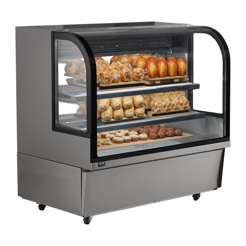 VEVOR Refrigerated Display Case, 18 Cu.Ft./505L Large Pastry Display Case, 2-Tier Commercial Display Refrigerator with LED Lighting, Downdraft Cooling, Movable with Casters, for Bakery