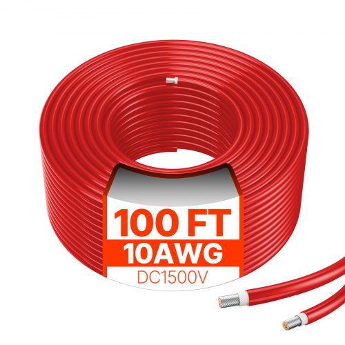 VEVOR 30.48m/100FT Solar Panel Extension Cable, 6mm²/10AWG Solar Extension Cable Wire, 6mm² IP67 Waterproof PV Cable for Home, Ship and RV Solar Panels, Red