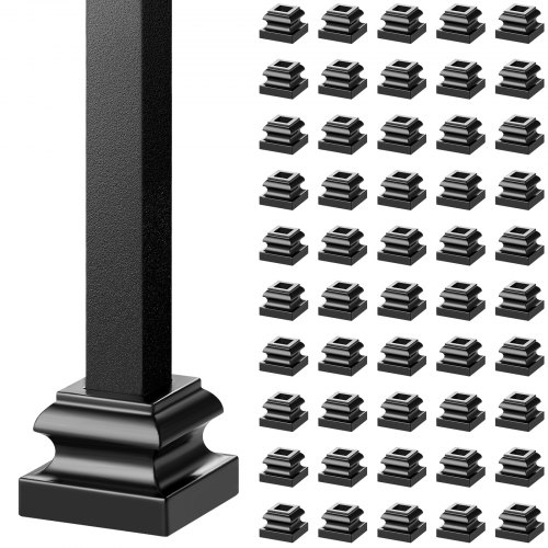 VEVOR Aluminiumlegering Balusterskor Trappplatta Skor med Skruvhål för 1/2-tums Fyrkantig Scrollkorg Vridknuckle Trappbaluster Metall Spindelräcke, Satin Svart (50 St)