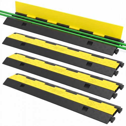 VEVOR Cable Protector Ramp, 4 Packs 2 Channels Speed Bump Hump, 101x24.5x5 cm Rubber Modular Speed Bump Rated 4989.5 kg Load Capacity, Protective Wire Cord Ramp Driveway Rubber Traffic Speed Bumps Cable Protector