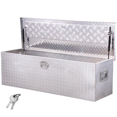 VEVOR Heavy Duty Aluminum Truck Bed Tool Box, Diamond Plate Tool Box with Side Handle and Lock Keys, Storage Toolbox Chest Organizer for Trailer, Pickup, RV, 49"x15"x15"(1244.6x381x381mm), Silver