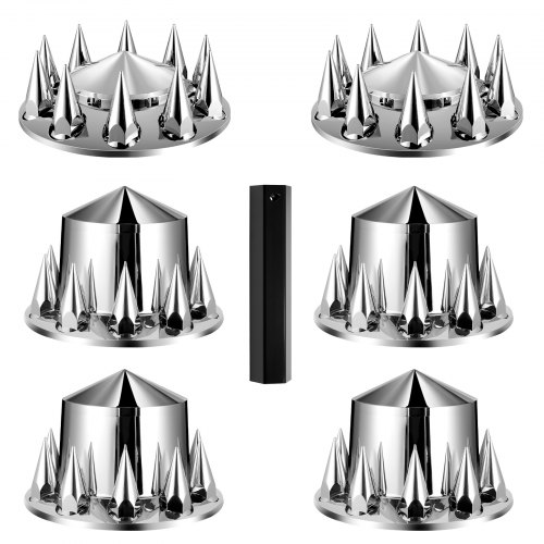 VEVOR Rear Front Axle Wheel Covers, Spiked Axle Cover for Semi Truck, ABS Rust-Resistant Lug Nut Covers, Universal Fit, Installation Tool Included, 2 Front and 4 Rear Axle Hub Covers Combo Kit