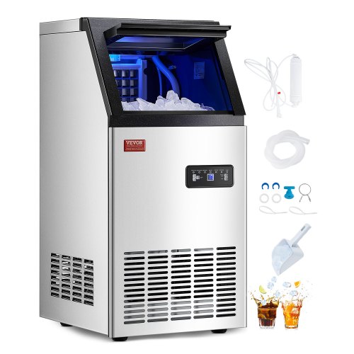 VEVOR Commercial Ice Maker Machine, 80lbs/24H Ice Maker Machine with 28lbs Storage Capacity, 36 Ice Cubes in 15 Minutes, LED Digital Display Freestanding Self-Cleaning for Bar Office Restaurant