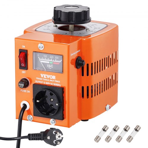 VEVOR 500VA Auto Variable Voltage Transformer, 1.7 Amp, 230V Input 0-300V Output AC Voltage Regulator Power Supply, with 4 Extra Fuses Thermal Control Switch for Home Industrial Office, CE-Certified