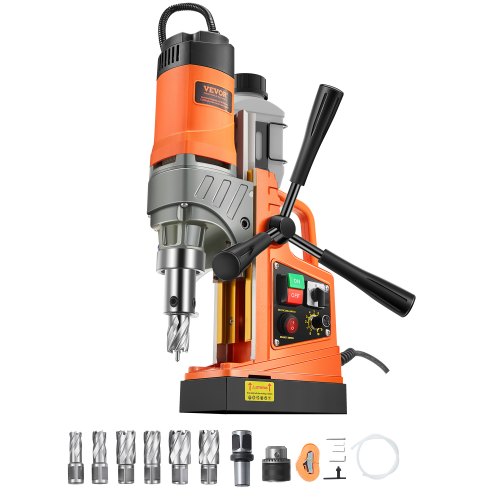 VEVOR Magnetic Drill, 1450W Motor 2 in Boring Diameter, 2878 lbf Portable Electric Mag Drill Press, with 6 Coring Bits, Variable Speed, Drilling Machine for Metal Surface, Home Improvement Industry