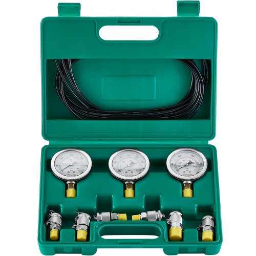 VEVOR Hydraultryckstestsats, 250/400/600 bar, 3 mätare, 6 testkopplingar, 3 testslangar, Grävmaskins hydrauliska testmätare med bärbar bärväska för grävmaskinstraktorer, byggmaskiner