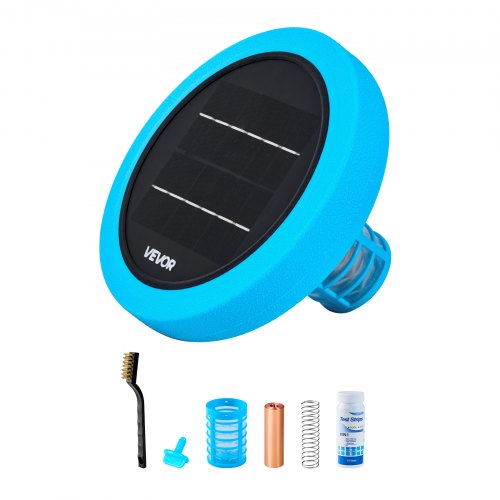 VEVOR Solar Pool Ionizer, Round Copper Pool Ionizer Up to 132489 L, Floating Automatic Water Cleaner and Purifier, Chlorine Free Water, with Copper Anode, Spring, Brush and Filter for Pools & Spas