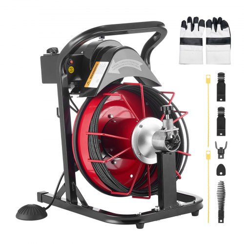 VEVOR Avloppsrensningsmaskin Elektrisk avloppsskruv 15,5 m x 3/10 tum Automatisk matning