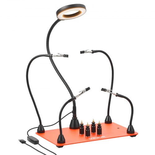 VEVOR Magnetic Helping Hands Soldering Station, 4 Flexible Arms Third Hand Soldering Tool, with 3X LED Magnifying Lamp, 4 PCB  Pillar Holder & Heavy-Duty Base, Electronic Repair Craft Hobby DIY
