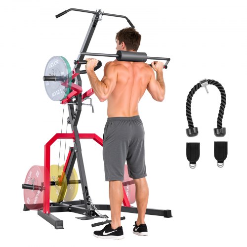 VEVOR Hemgymutrustning, Leverage Gym med 2:1 Ratio LAT Low Row System, Styrketräningsmaskin för Knäböj Marklyft Bänkpress Bicep Curls, Hemgymmaskin, Justerbar Helkroppsträningsstation