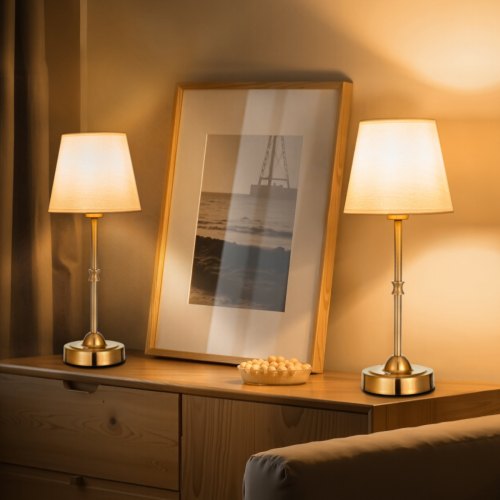 VEVOR Sladdlös Bordslampa, 2-pack, 5200mAh Inbyggt Uppladdningsbart Batteri Skrivbordslampa, 3 Ljusstyrka, Tygskärm, 2700-3000K Färgtemperatur, Bordslampa för Restaurang, Sovrum, Barer, Guld