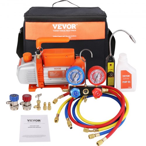 VEVOR 1/4 hk HVAC-vakuumpump och mätarsats 4 CFM grenrörsmätarsats med slang