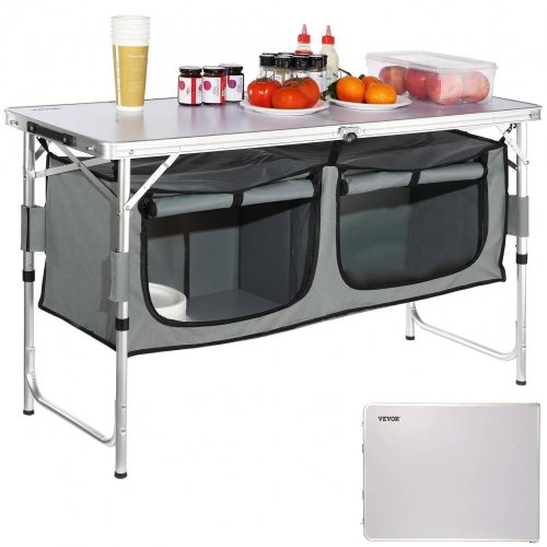 VEVOR Camping Kitchen Table Folding Portable Cook Station 3 Adjustable Heights