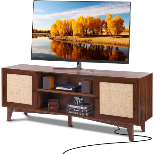 VEVOR Rattan TV Stand 191cm TV Boho TV Cabinet TV Cabinet Walnut