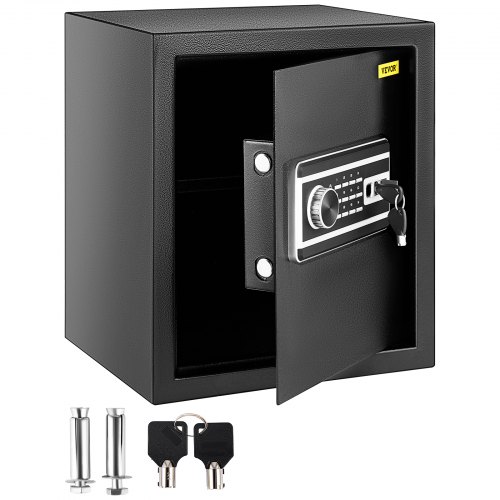 VEVOR Safe Box, 0.048 m³ Money Safe with Fingerprint Lock and Digital Keypad, Fireproof Home Safes with A Removable Shelf, Wall-Mounted Security Safe for Cash, Watch, Passport, Document, Black
