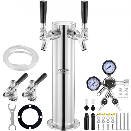 VEVOR Kegerator Tower Kit, Ölkonverteringskit med dubbla kranar, öltornsdispenser i rostfritt stål med dubbel mätare W21.8-regulator och S-System-fatkoppling för fest och hem