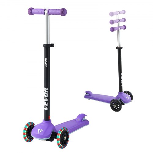 VEVOR Sparkcykel för barn från 3 år, 3-hjulig sparkcykel med upplysta hjul, justerbart styre, brett halkfritt däck, lätt aluminiumram för pojkar och flickor upp till 74,8 kg, lila