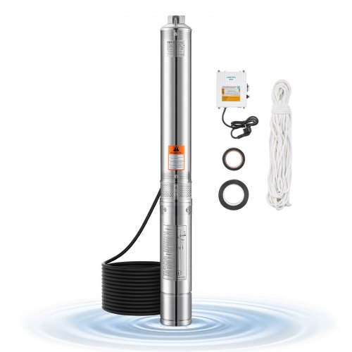 VEVOR Deep Well Submersible Pump, 1100W Input Power, 230V, 65 L/min Flow 85 m(279 ft) Head, with 20 m(65.62 ft) Cord External Control Box, Stainless Steel Water Pump, for Industrial Irrigation and Home Use, IP68