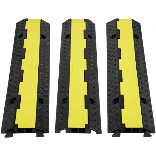 VEVOR 3 Pack Rubber Cable Protector Ramp, 2 Channel, 5443.1 kg/axle Capacity Heavy Duty Hose Wire Cover Ramp Driveway, Traffic Speed Bump w/ Flip-Open Top Cover&1524 cm Warning Tape, for Indoor&Outdoor